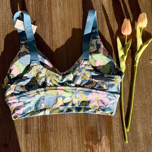 Aerie Blue and Pink Floral Bralette - Picture 2 of 5